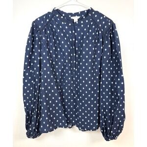 Caslon Women's Top Blouse Size 2X Career Lightweight Tencel Navy Blue Dots